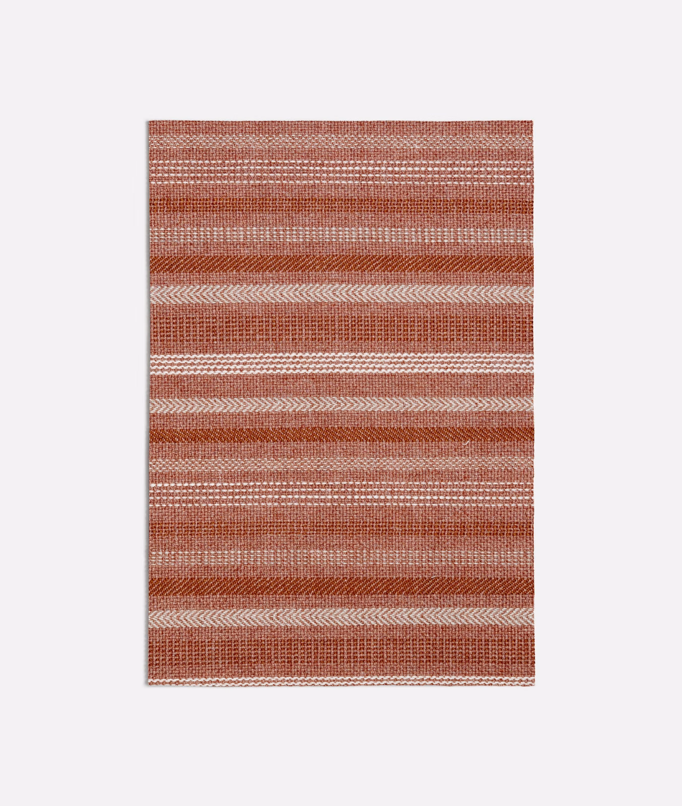 Warm terracotta woven stripe with pale ivory bands and fine horizontal texture