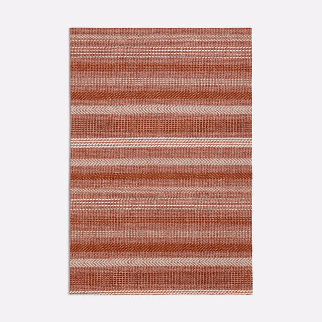 Warm terracotta woven stripe with pale ivory bands and fine horizontal texture