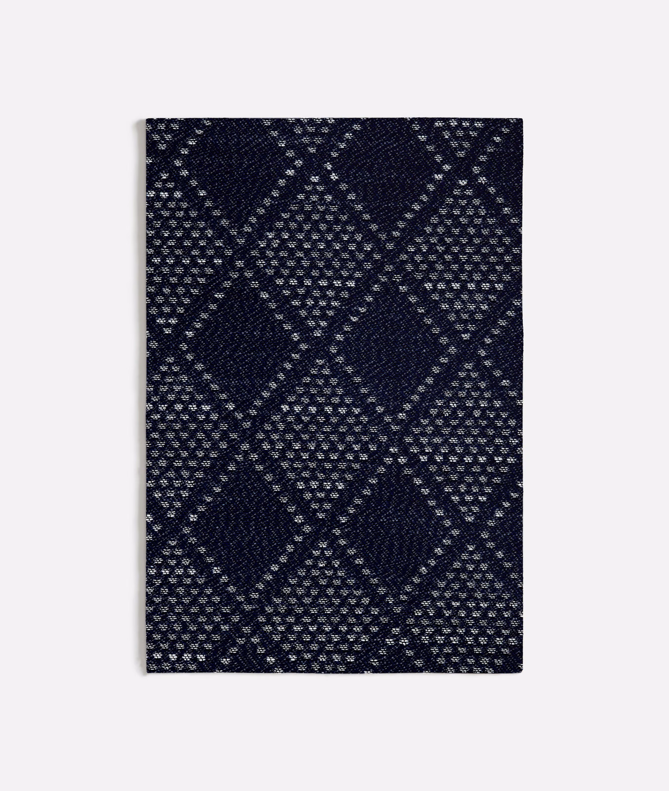 Deep navy woven fabric with pale flecked interlocking diamond bands
