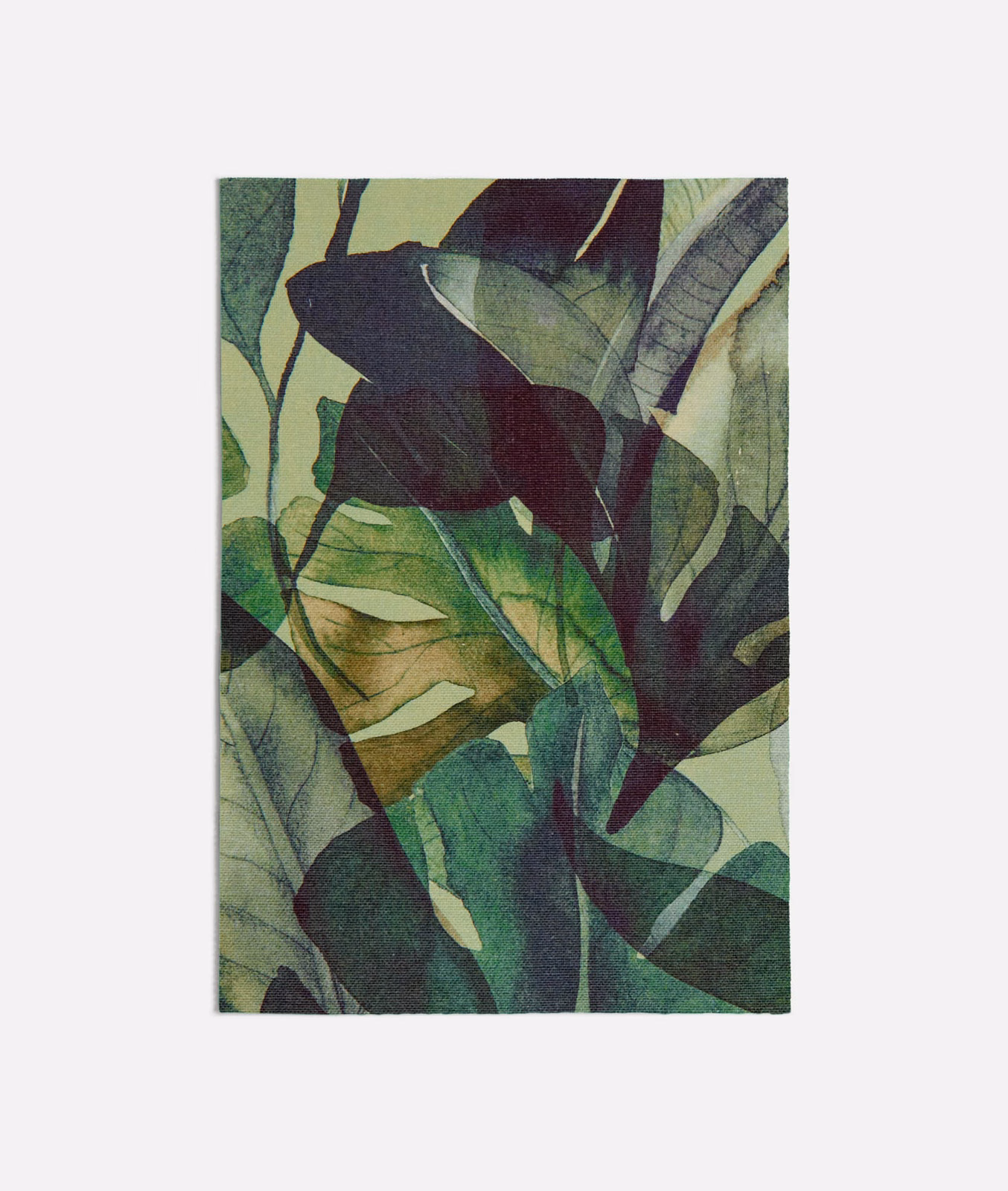 Monstera Green fabric showing overlapping dark leaves with olive and muted sage foliage