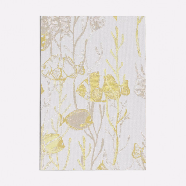 Pale lemon fish and coral motifs on an ivory lightly textured textile