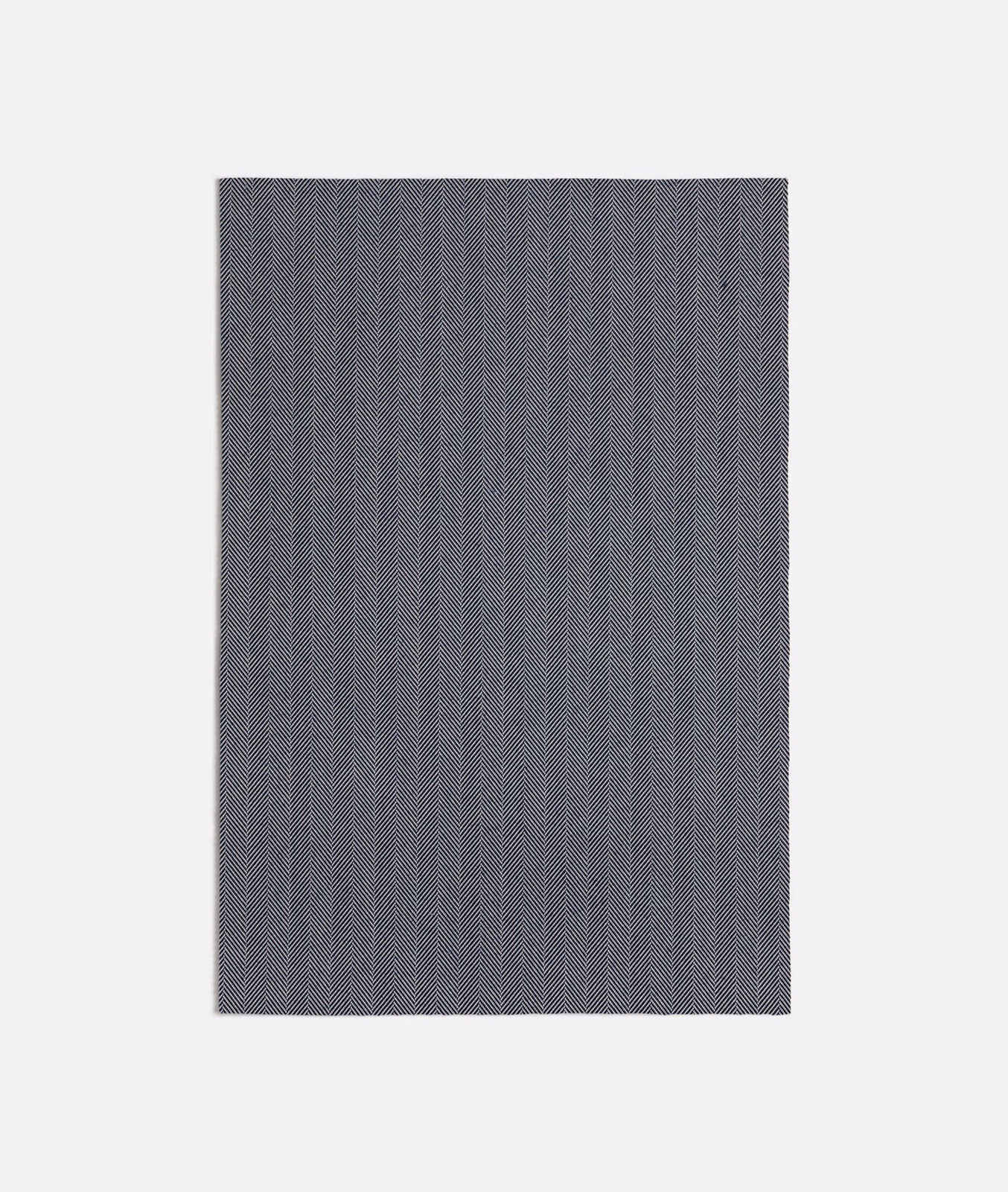 Deep blue-grey woven swatch with fine, closely spaced vertical lines