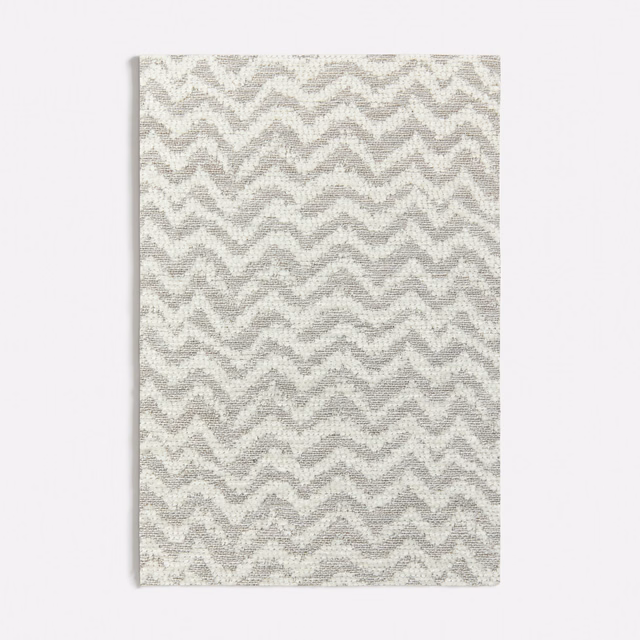 Pale cool-grey and ivory woven swatch with closely spaced zigzag waves