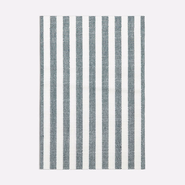 Cool seafoam and white vertically striped woven fabric with fine textured detail