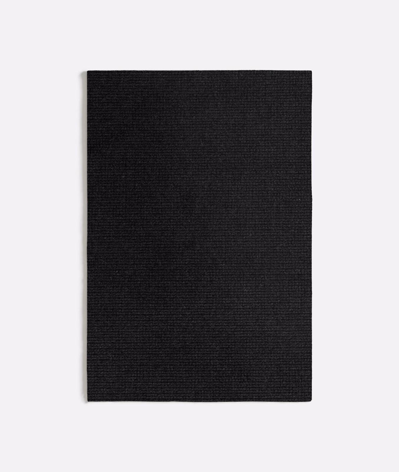 Near-black Palermo fabric swatch with fine horizontal ribbing and a dense woven texture