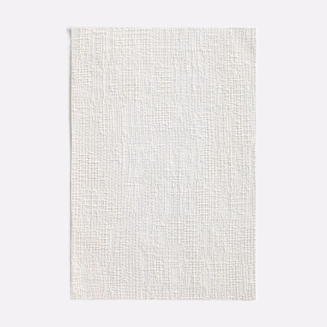Pale ivory woven swatch with fine vertical slubs and subtle grey-beige flecks