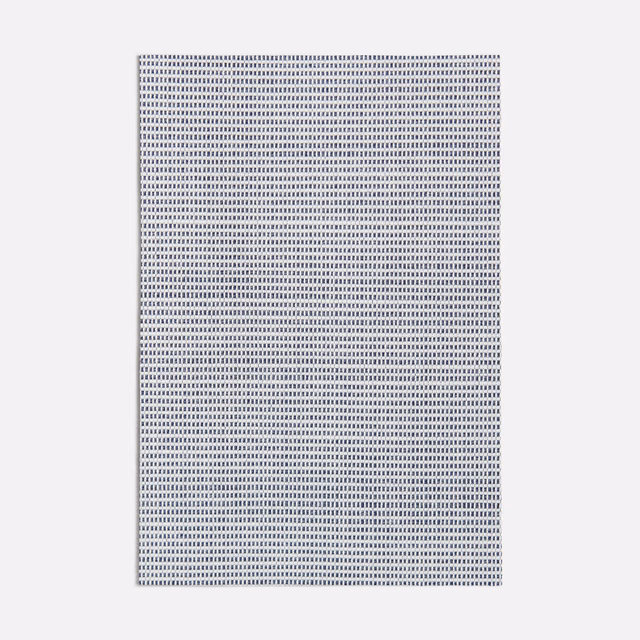 Muted blue-grey woven swatch with a fine, rhythmic rectangular texture
