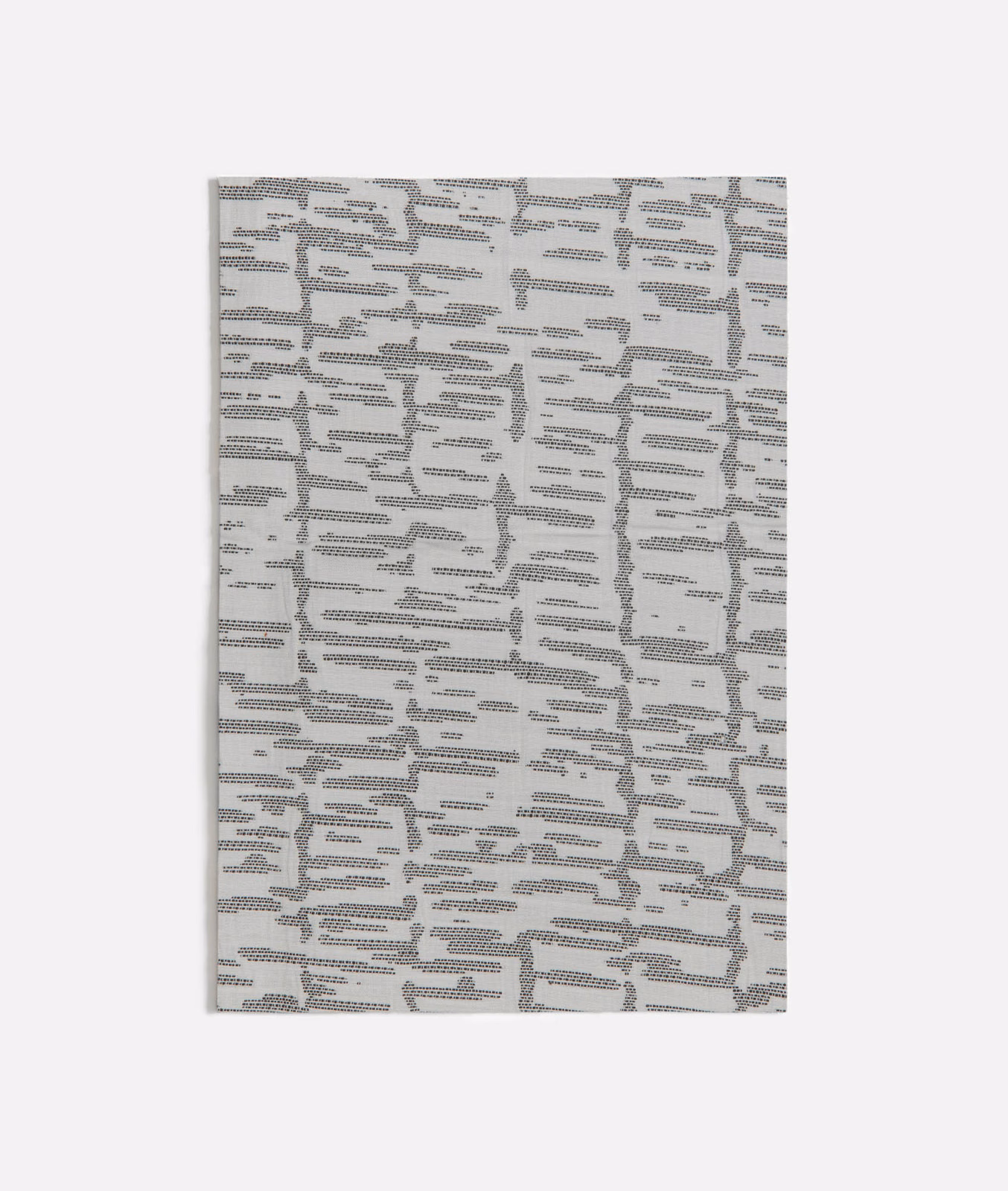 Pale grey textile with broken black-grey horizontal lines and tactile woven texture