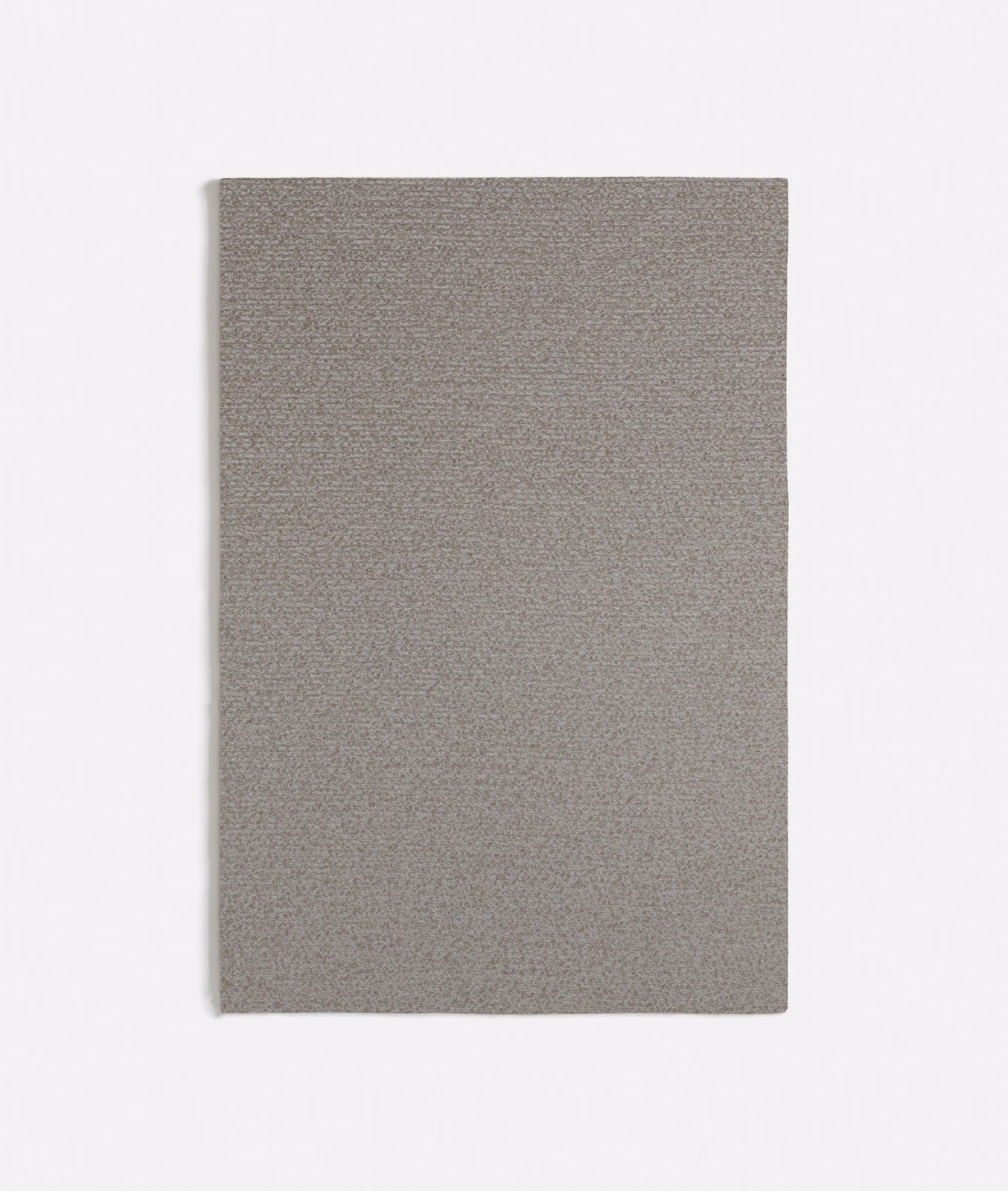 Warm taupe-grey fabric swatch with fine, subtly horizontal woven texture