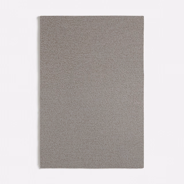 Warm taupe-grey fabric swatch with fine, subtly horizontal woven texture