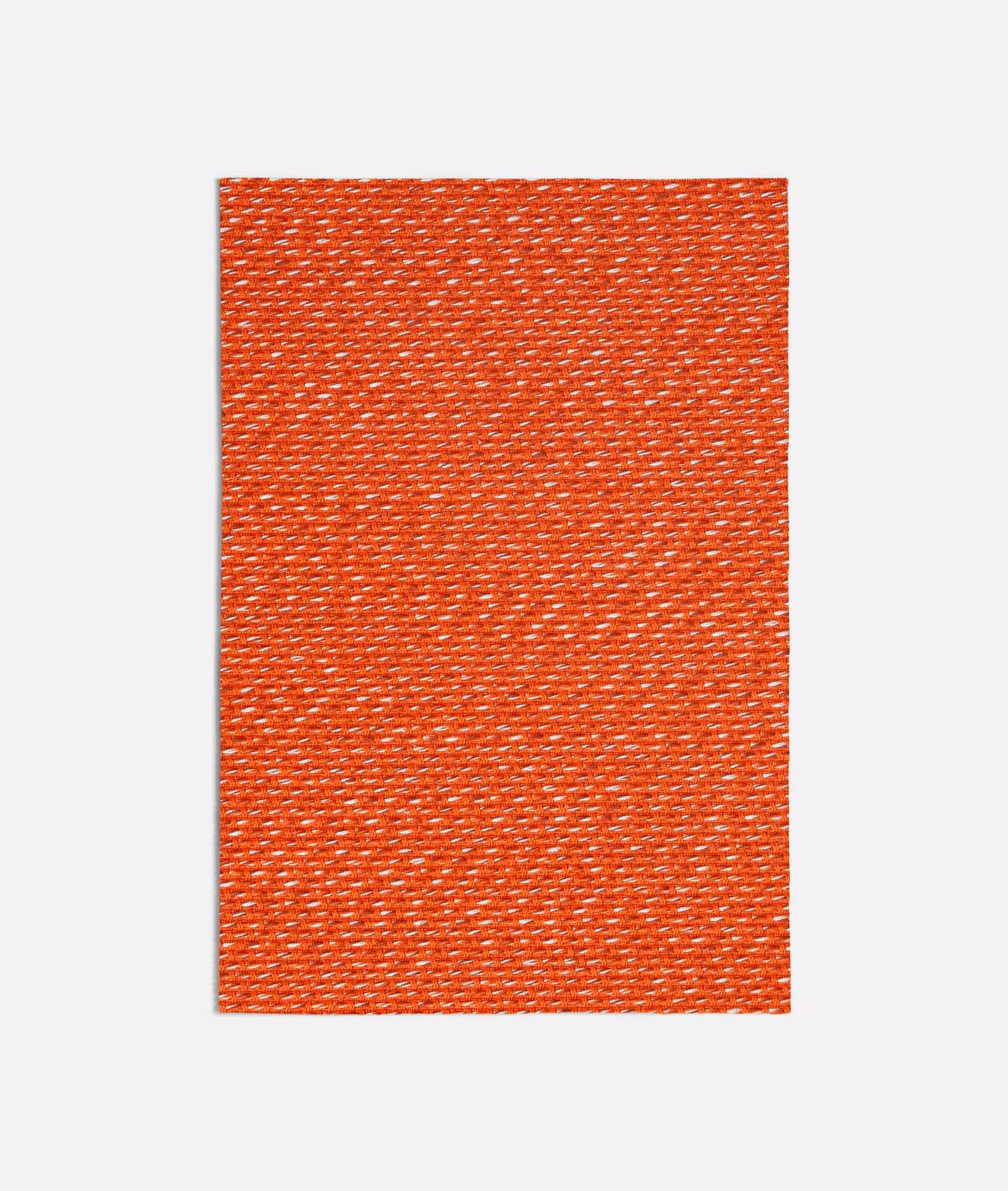 Red-orange woven swatch with fine pale flecks and a tactile basket texture