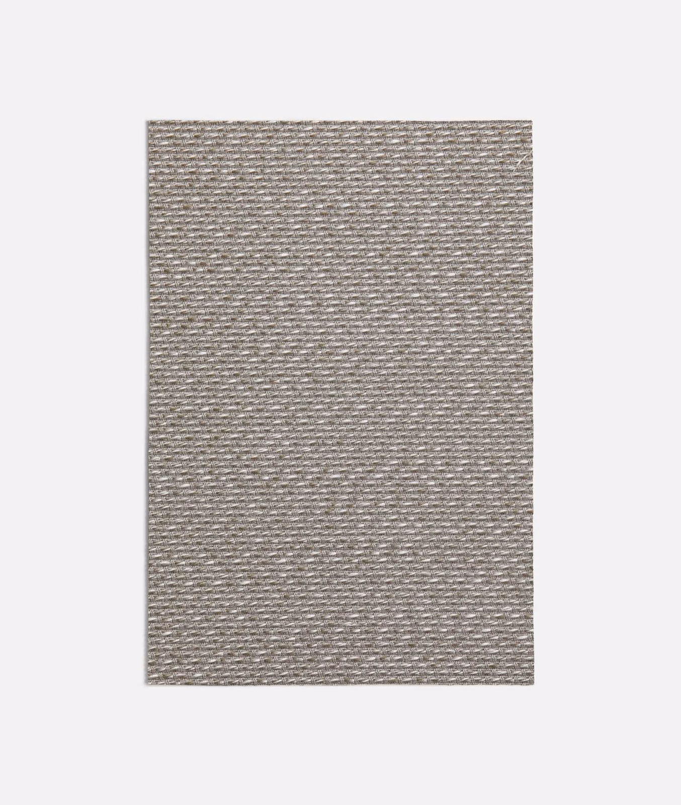 Muted taupe woven swatch with fine horizontal texture and softly mottled threads