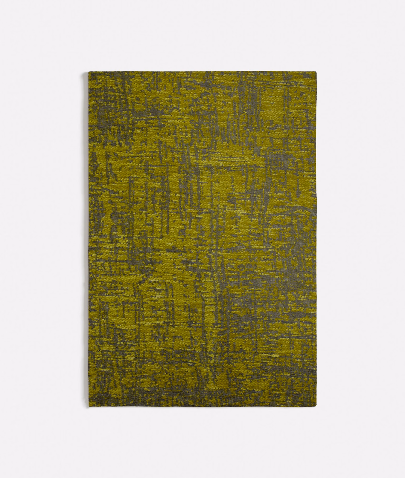 Olive-green fabric swatch with charcoal grey, distressed linear woven texture