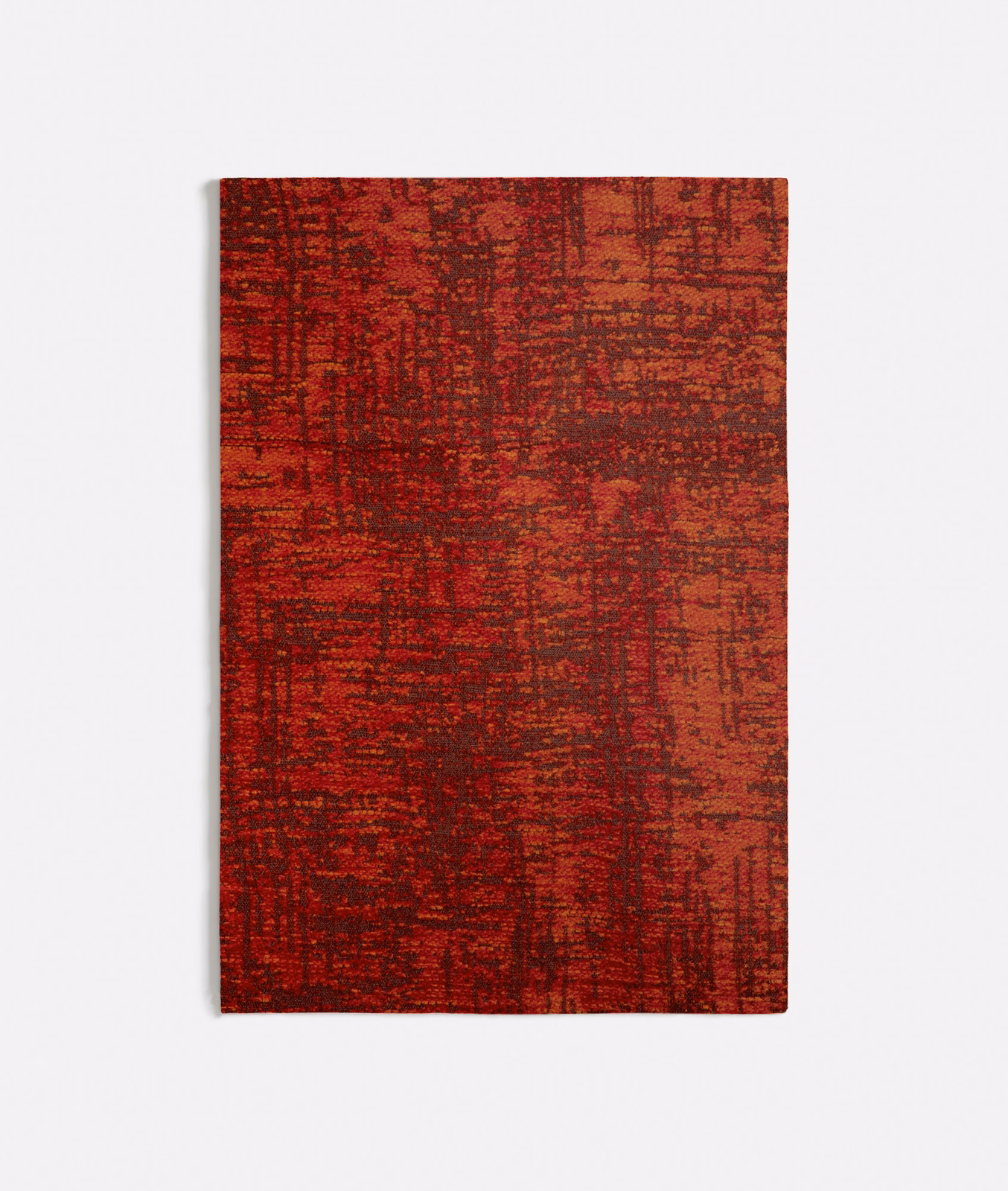 Dense rust-orange swatch with irregular red-brown woven striations and distressed texture