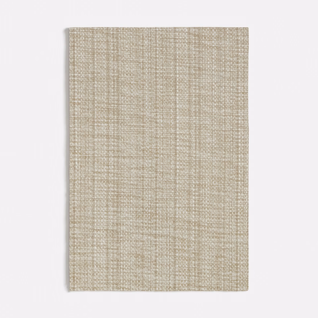 Pale beige chenille swatch with fine crosshatch weave and subtle vertical tonal bands