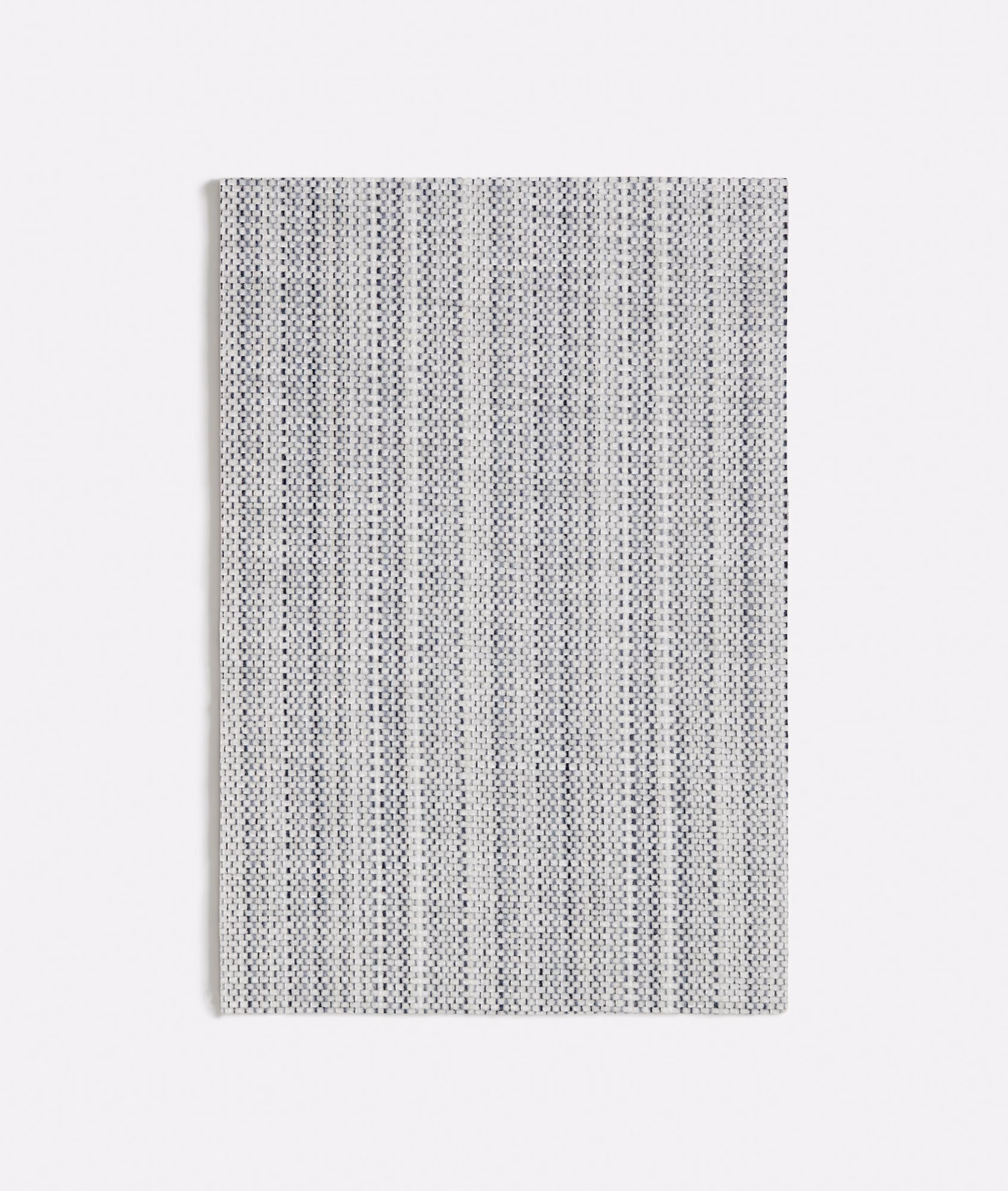 Muted blue-grey chenille with fine vertical dotted stripes on a pale woven ground