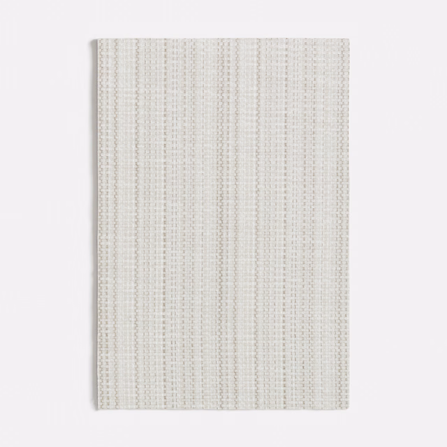 Pale ivory chenille-textured swatch with fine vertical woven lines
