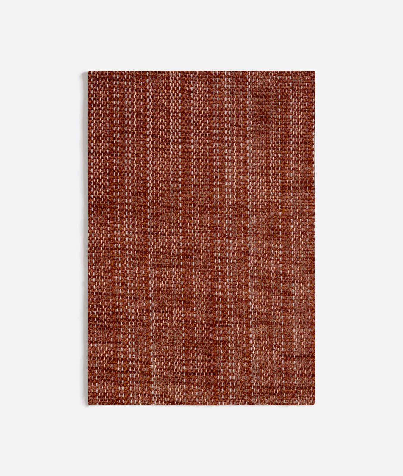 Warm terracotta chenille with irregular vertical flecks and a softly nubby weave