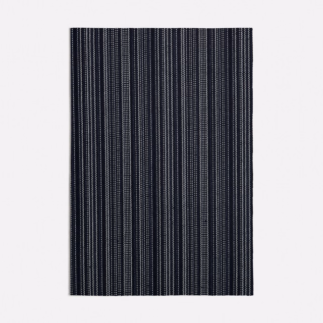 Deep ink-blue woven swatch with closely spaced vertical dotted stripes