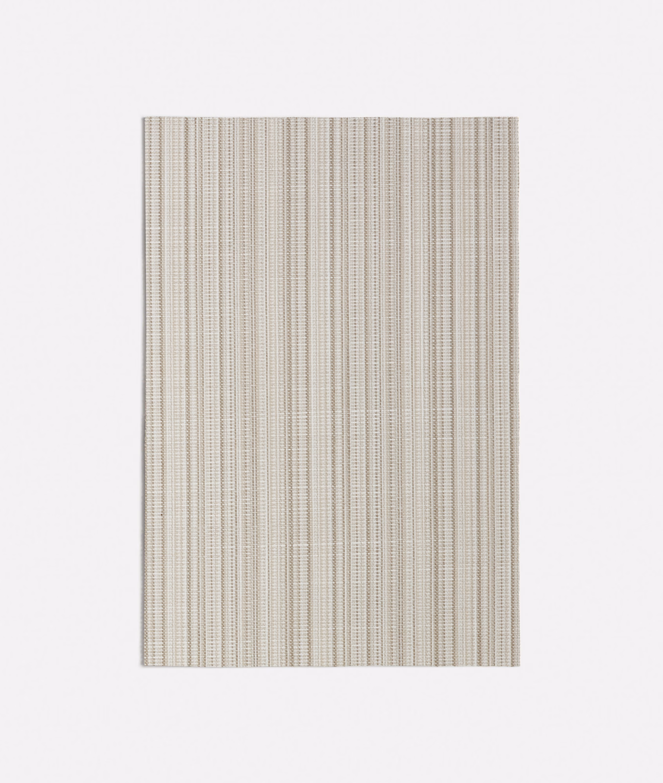 Pale taupe-grey fabric with fine, closely spaced vertical woven stripes