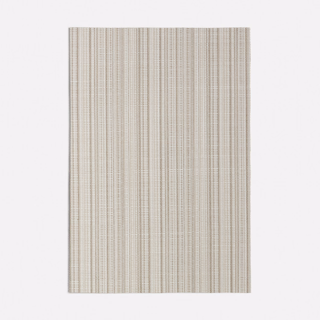 Pale taupe-grey fabric with fine, closely spaced vertical woven stripes