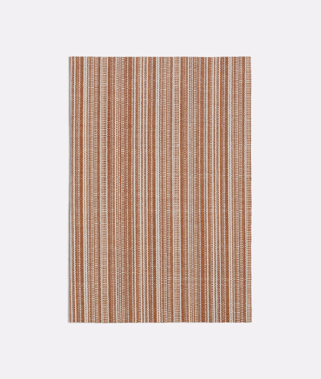 Warm terracotta and cream narrow vertical stripes with a fine woven texture