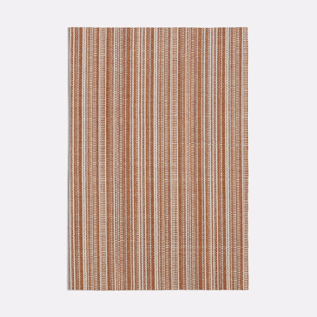 Warm terracotta and cream narrow vertical stripes with a fine woven texture