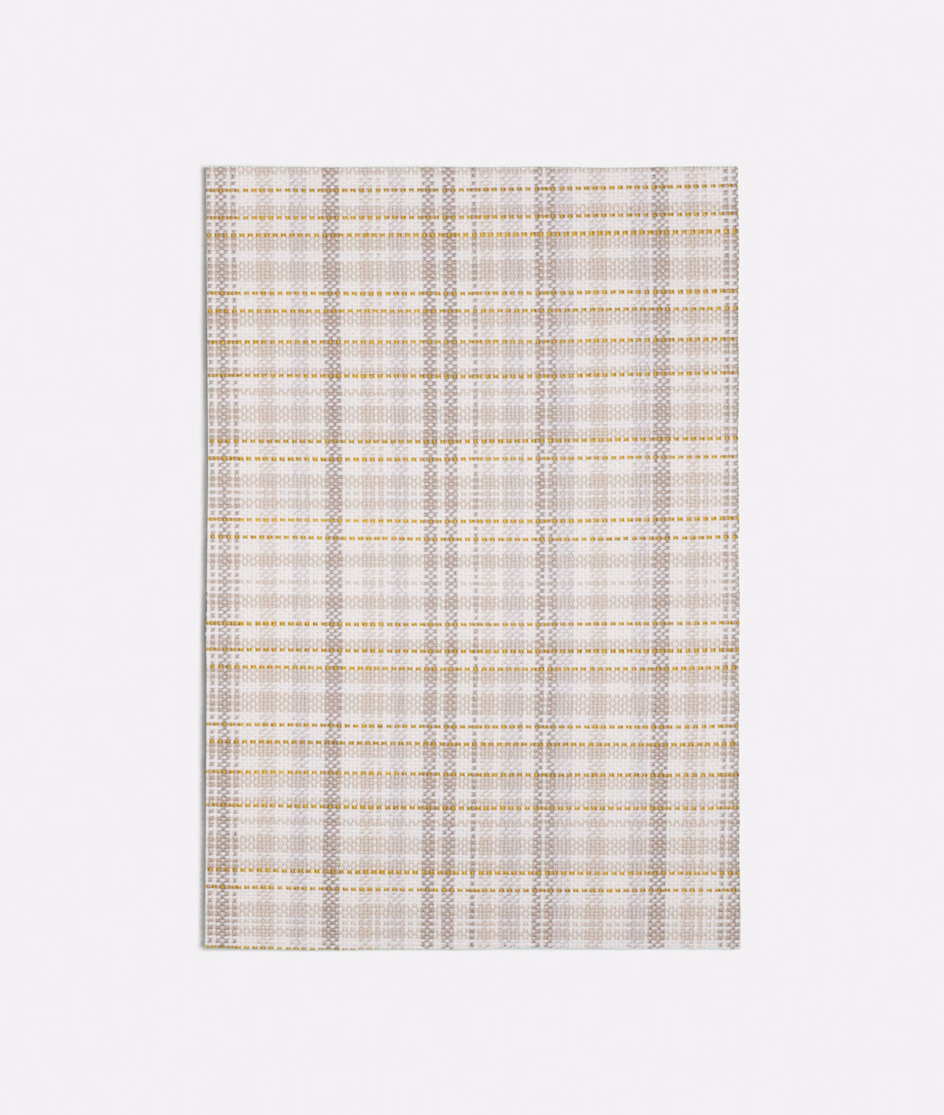 Pale yellow, taupe and grey woven check with fine intersecting lines