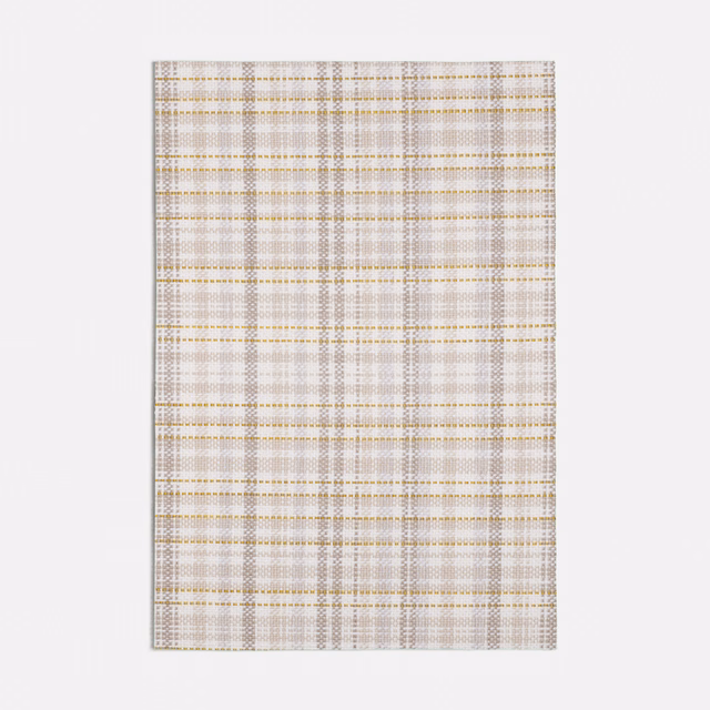 Pale yellow, taupe and grey woven check with fine intersecting lines