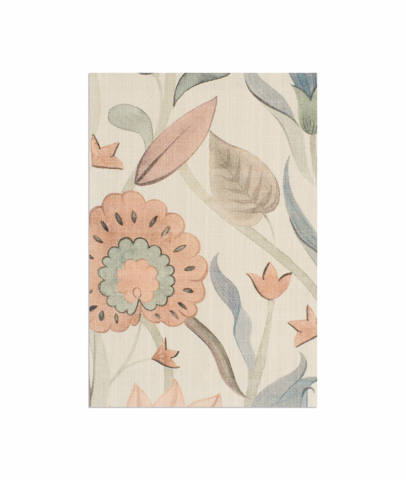 Muted blue, sage and blush botanical flowers on a softly textured cream ground