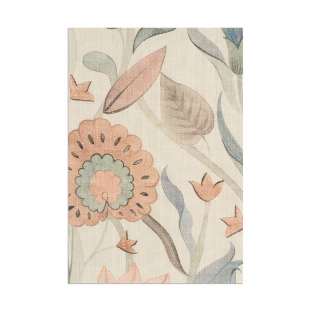 Muted blue, sage and blush botanical flowers on a softly textured cream ground