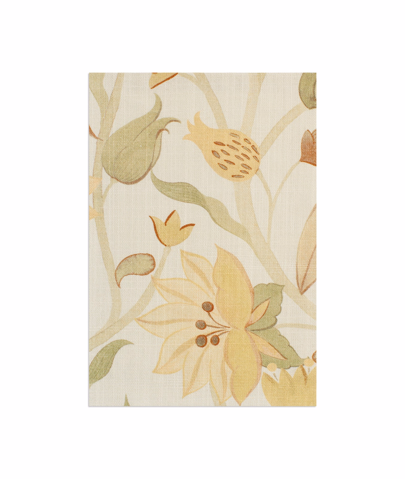 Silene Green floral fabric with pale sage stems, ochre petals and terracotta accents