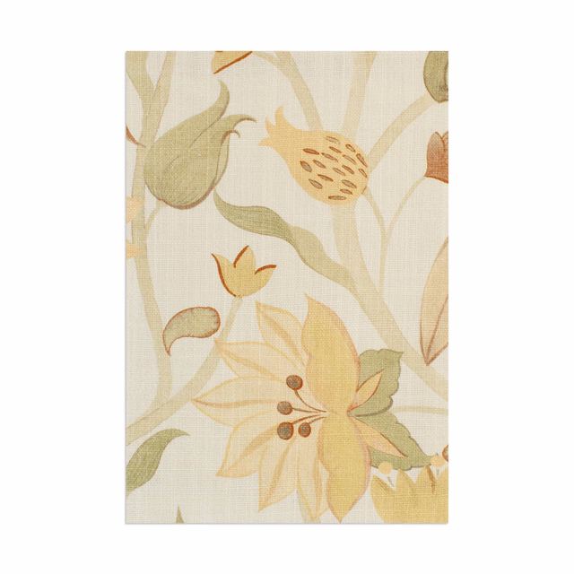 Silene Green floral fabric with pale sage stems, ochre petals and terracotta accents