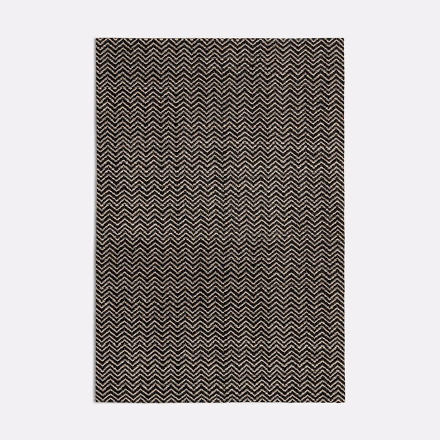 Fine ivory chevrons woven across a textured near-black Spiga Black fabric swatch