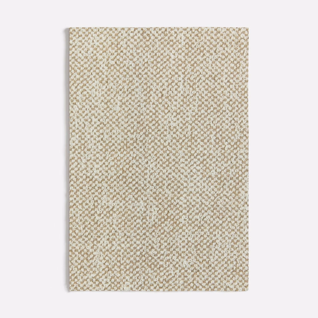 Warm beige woven swatch with tiny cream and taupe geometric texture