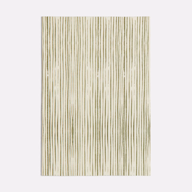 Pale cream textile with fine irregular olive-green vertical lines and subtle surface texture