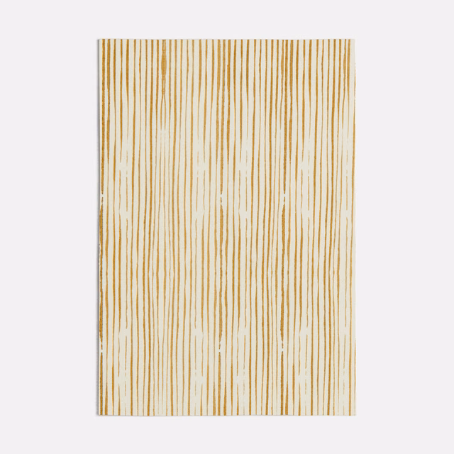 Warm ochre thread-like vertical lines over a softly creamy ground