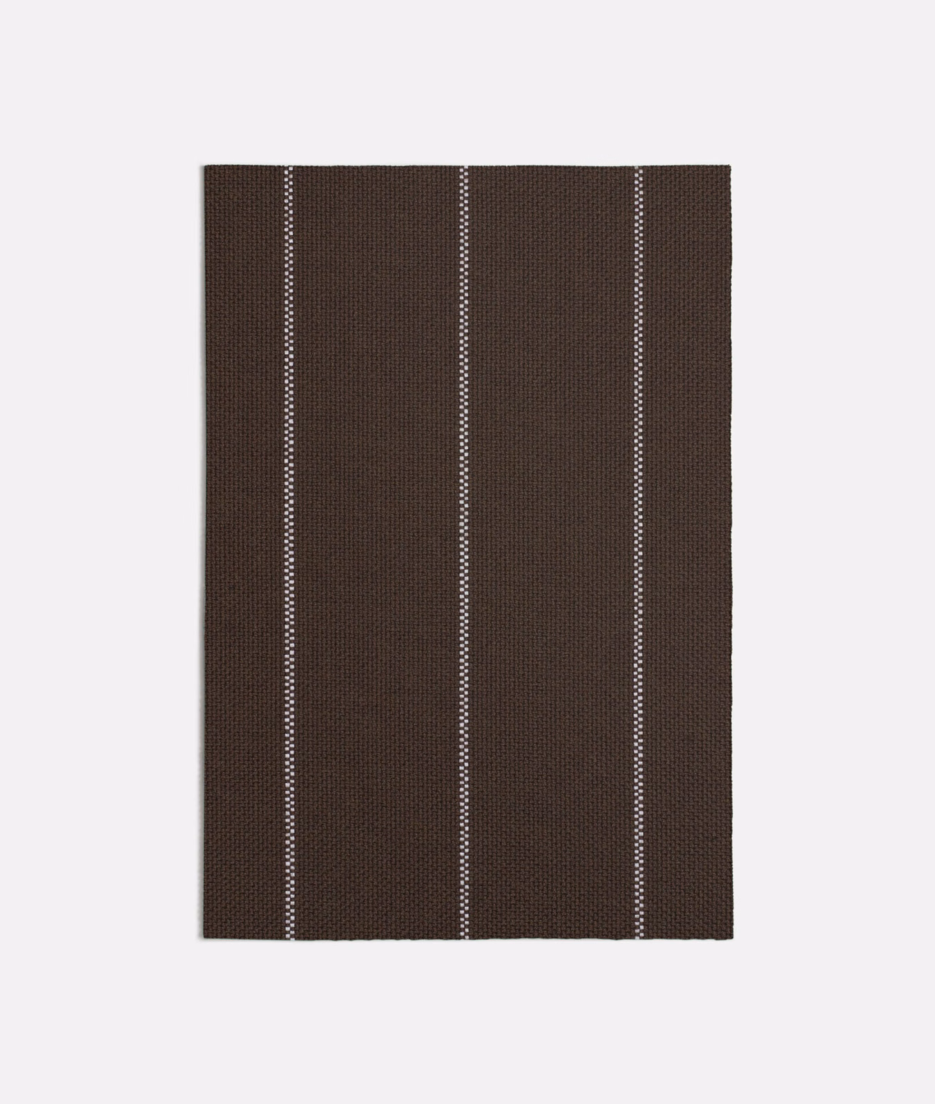 Dark bronze-brown woven textile with narrow pale dotted vertical stripes