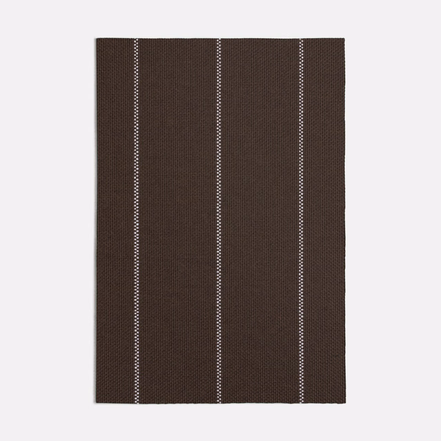 Dark bronze-brown woven textile with narrow pale dotted vertical stripes