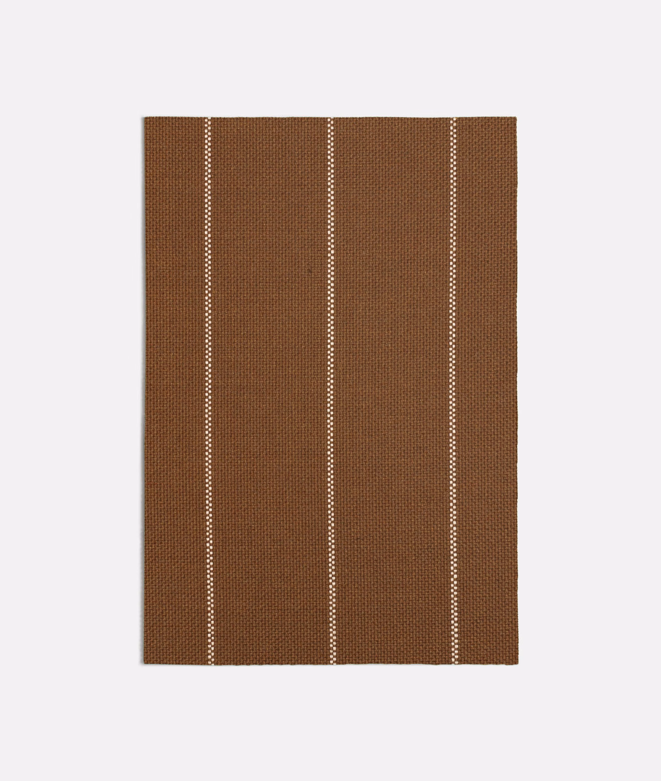 Warm cinnamon-brown woven swatch with narrow vertical dotted cream stripes