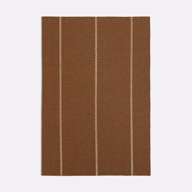 Warm cinnamon-brown woven swatch with narrow vertical dotted cream stripes