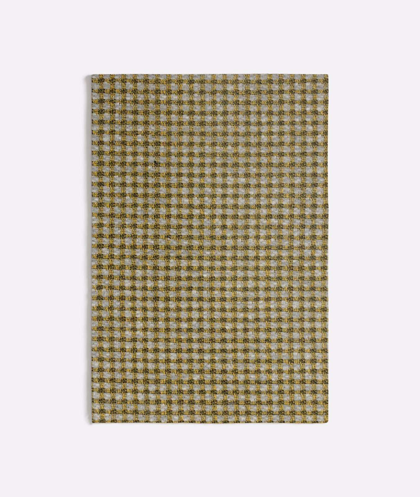 Muted olive green woven tile check with beige and charcoal flecks