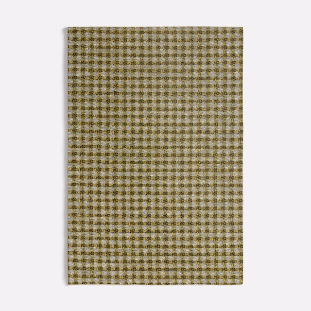 Muted olive green woven tile check with beige and charcoal flecks