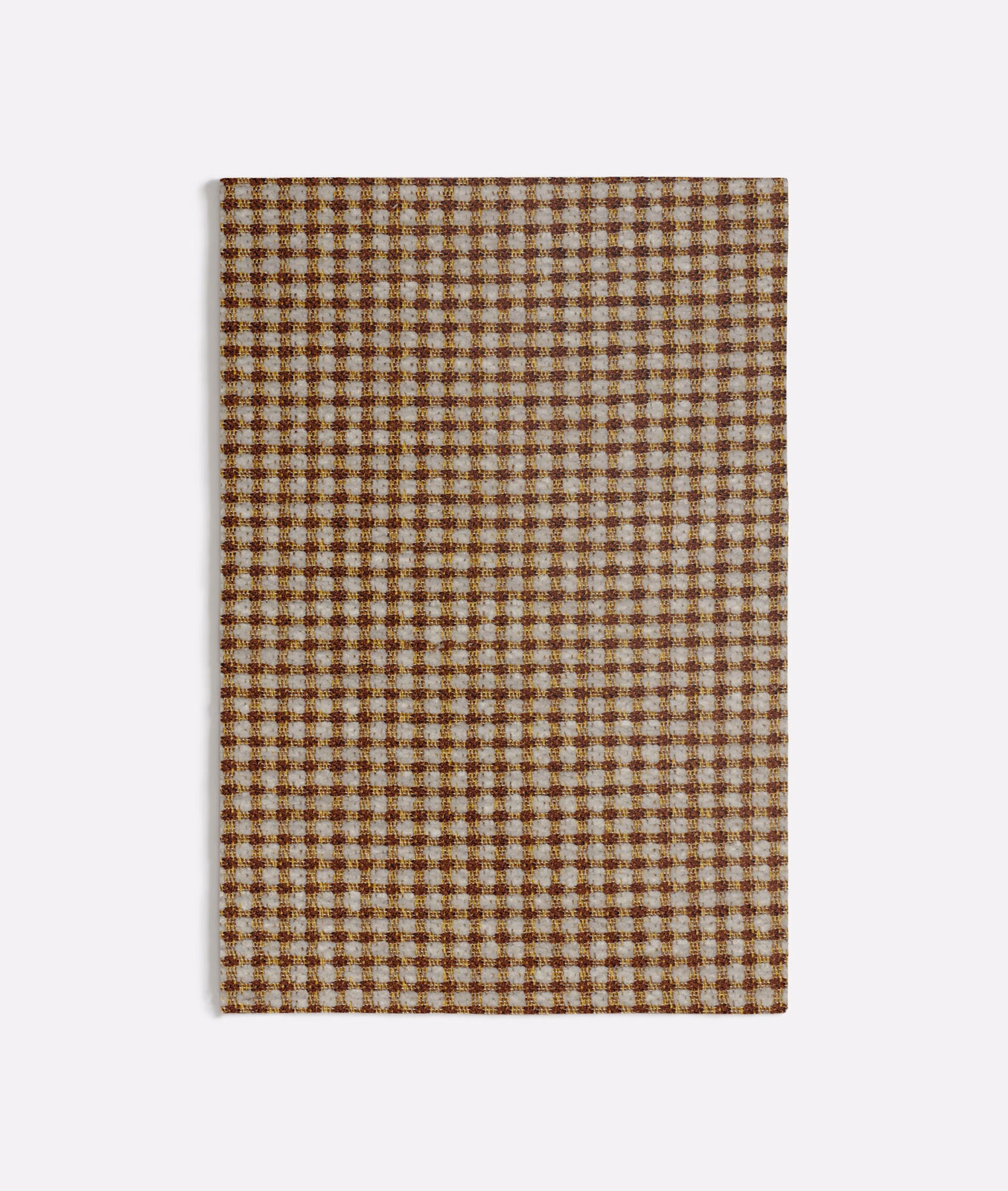 Warm spice-brown and cream tile checks in a compact woven fabric swatch