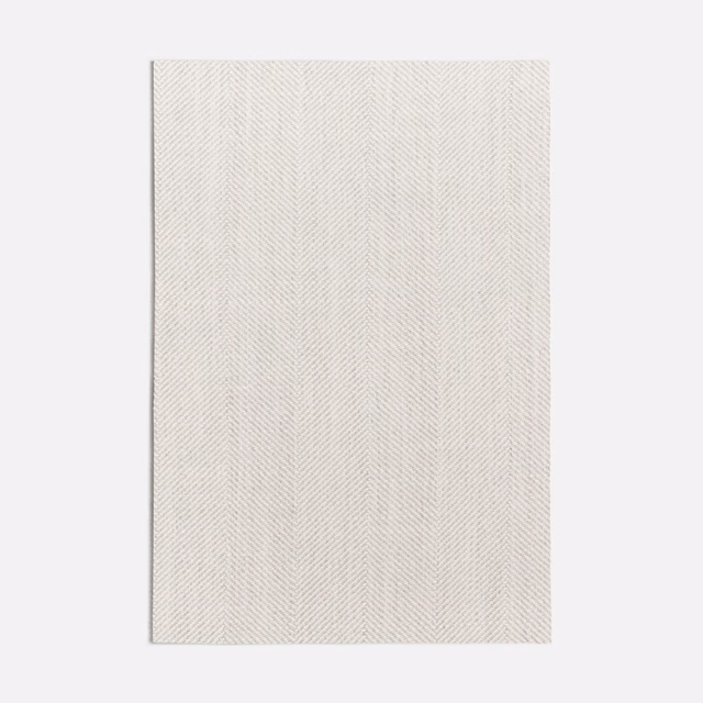 Pale tan-grey fabric swatch with fine vertical herringbone lines and woven texture