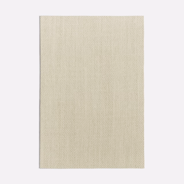 Pale tan Dedar fabric swatch with a fine vertical herringbone weave