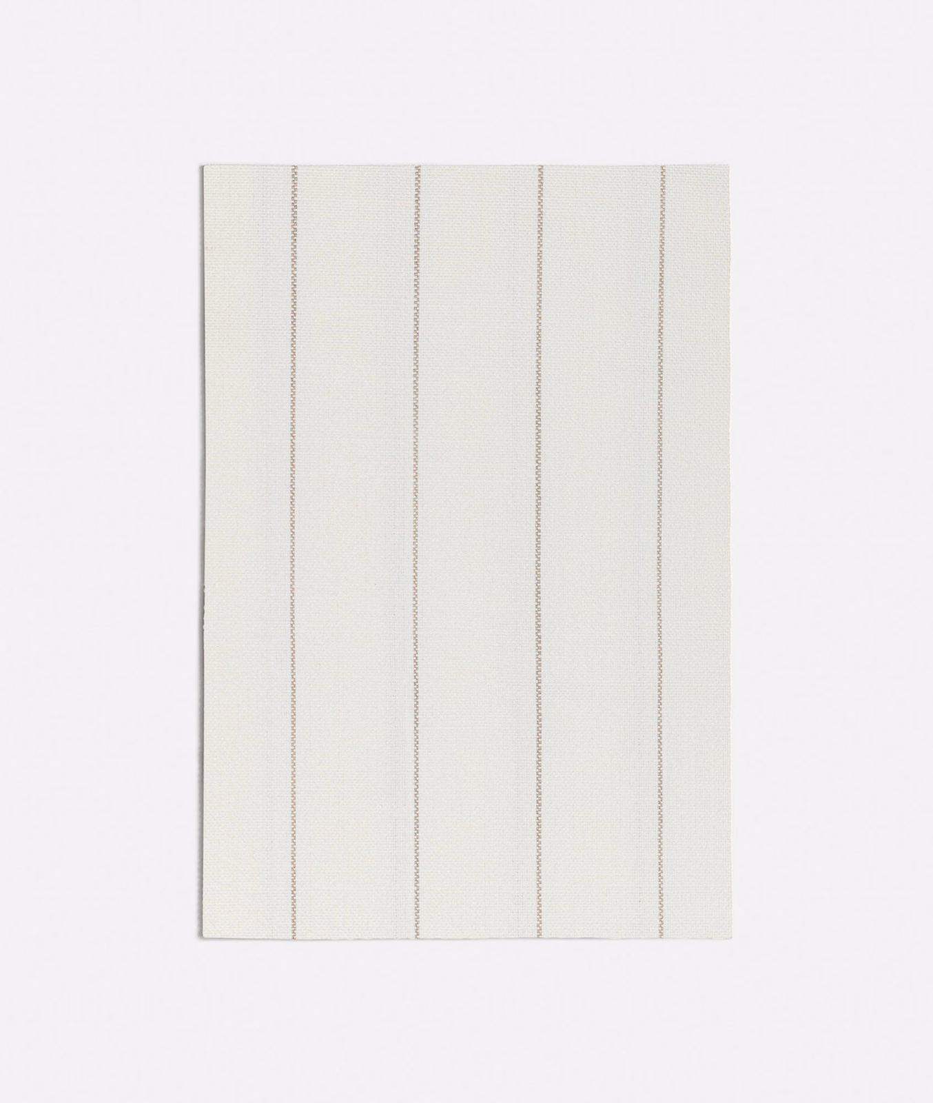 Pale beige woven swatch with narrow taupe vertical stripes and subtle texture