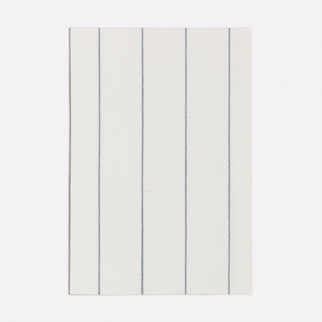 Near-white seafoam textile with evenly spaced narrow grey-blue vertical stripes