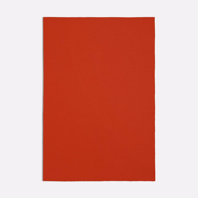 Close-up swatch of solid warm lobster-red fabric with a fine even woven texture