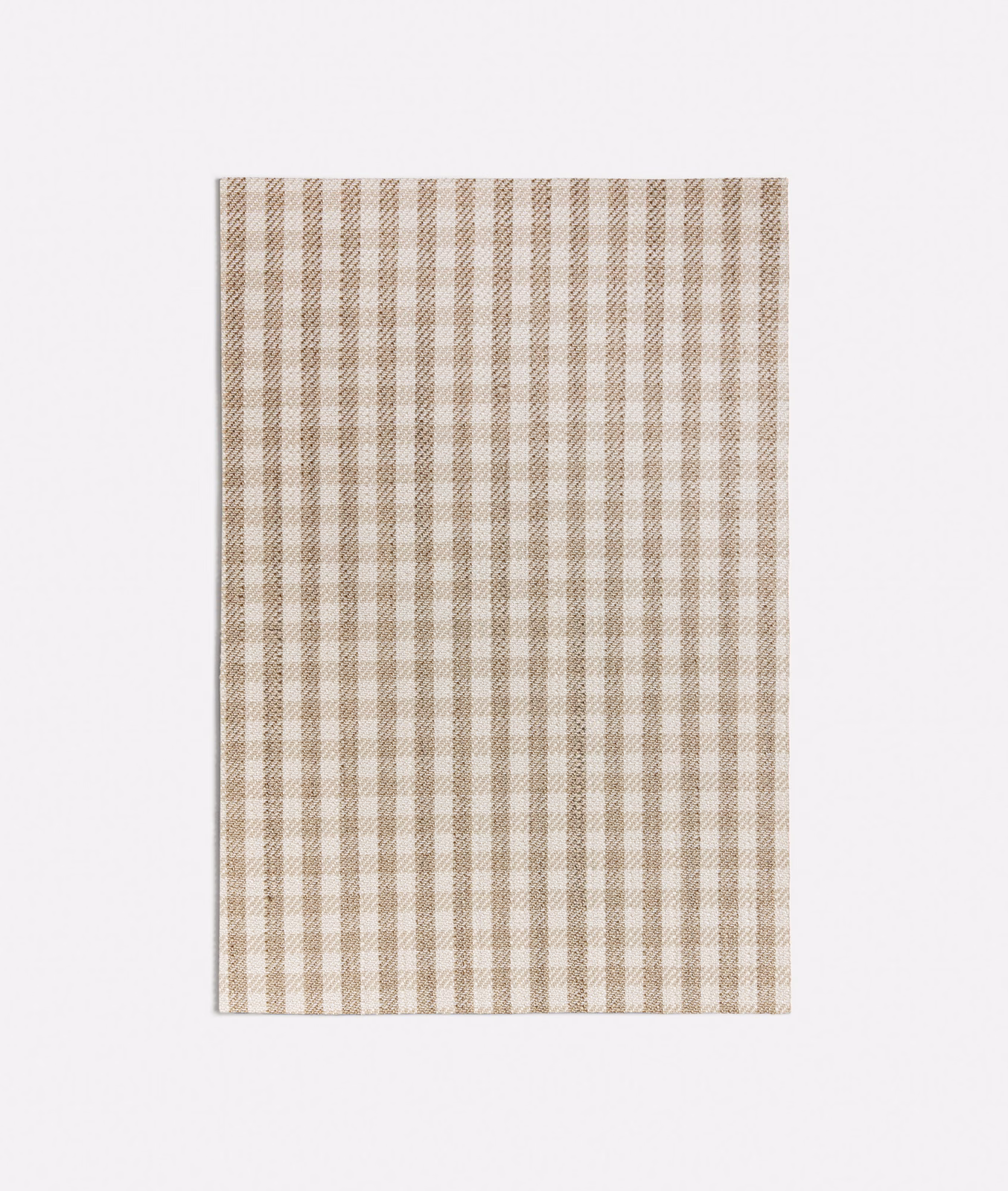 Warm ivory fabric with fine taupe vertical stripes forming a small woven check